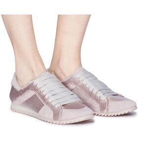 Pedro Garcia Cristina Dusty Blush Suede Silk Satin Frayed Luxe Sneakers Sz 37.5